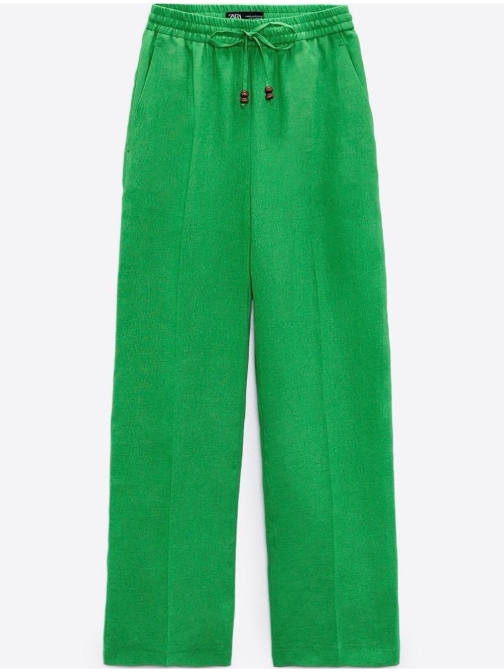 Zara Kelly Green Drawstring Linen Pants XS